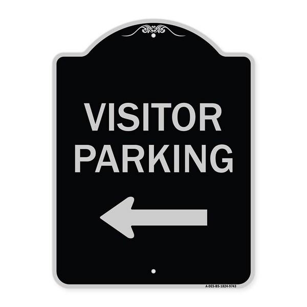 Designer Series-Visitor Parking Left, Black & Silver Heavy-Gauge Aluminum, 24" x 18", BS-1824-9743